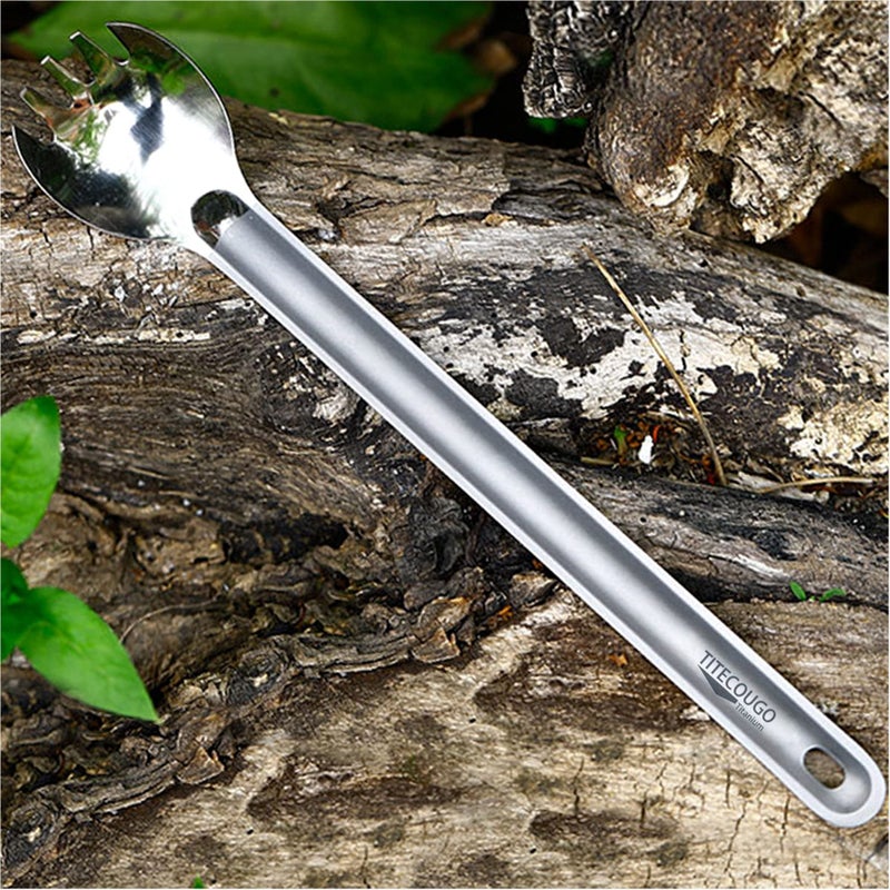 TITECOUGO Titanium Spork, Camping Long Spork Titanium Multitool Lightweight Camp Outdoors Hiking Travel Convenient Picnic Spoon Fork for Men Women Portable Flatware 2 pack - Image 5